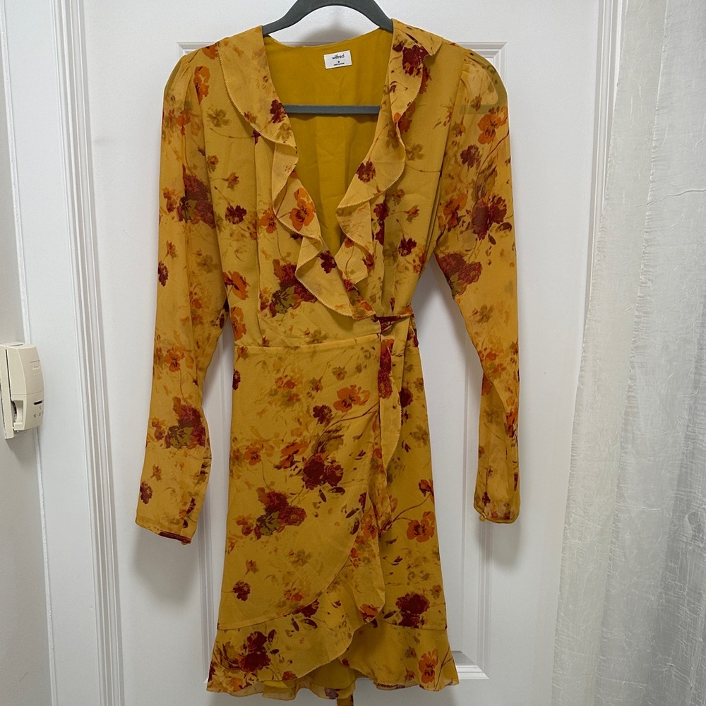 Wilfred Mustard and Burgundy Floral Wrap Dress